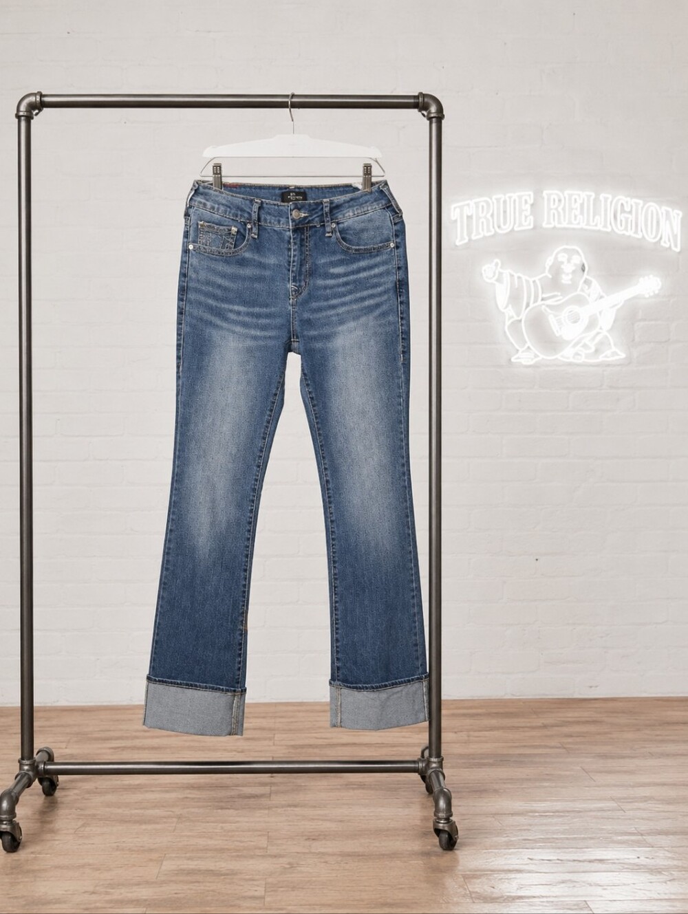 True Religion Women's Medium Wash BECCA mid Rise Boot Cut Jeans